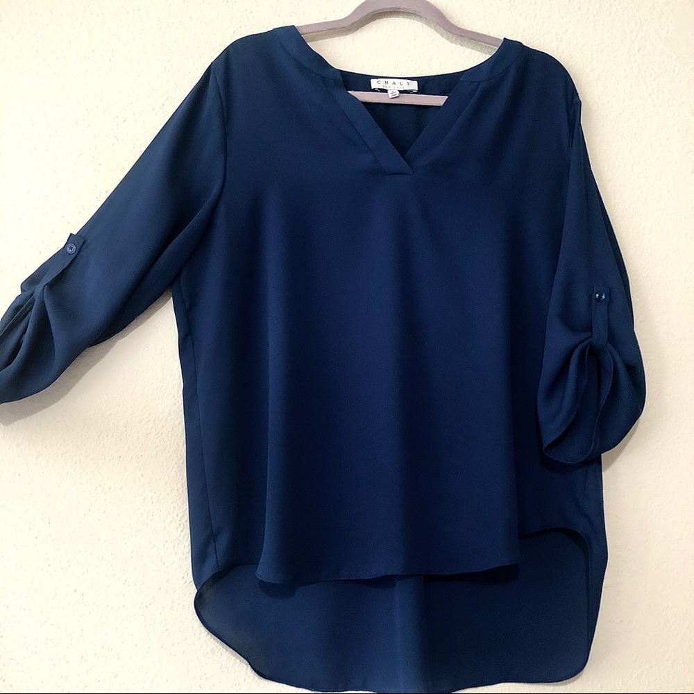 Light, breezy navy blue 3/4 sleeve blouse, Large